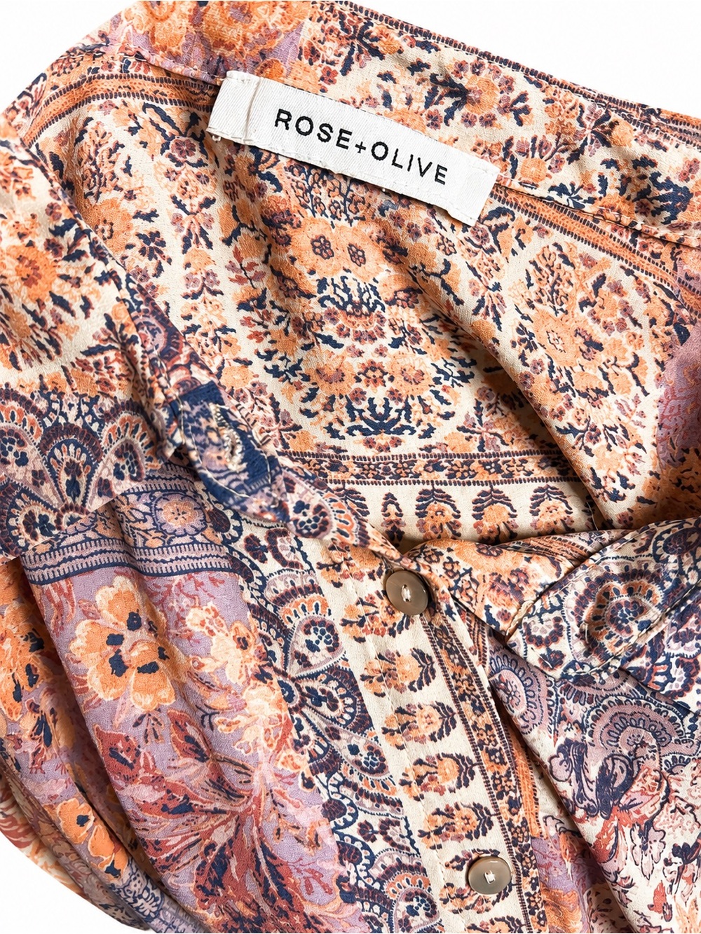 Rose + Olive Patchwork Paisley Button Front Blouse Women’s Long Sleeve - Picture 6 of 6